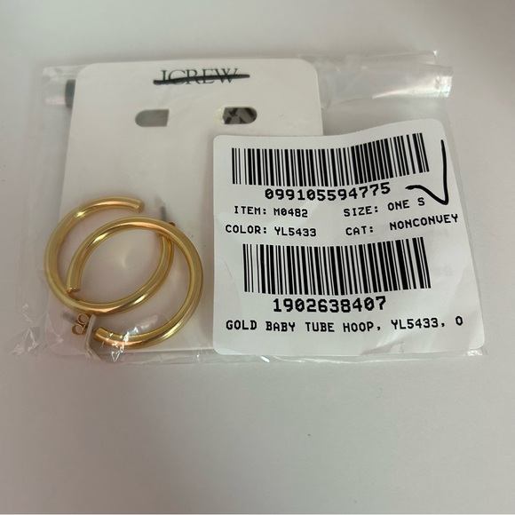 J. Crew Mini Tube Hoop Earrings In Matte Gold NEW - Picture 5 of 5